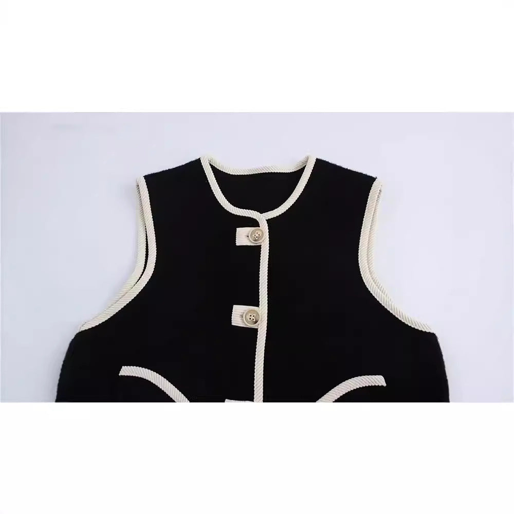 Green small fragrant style checkered double breasted knitted sweater jacket