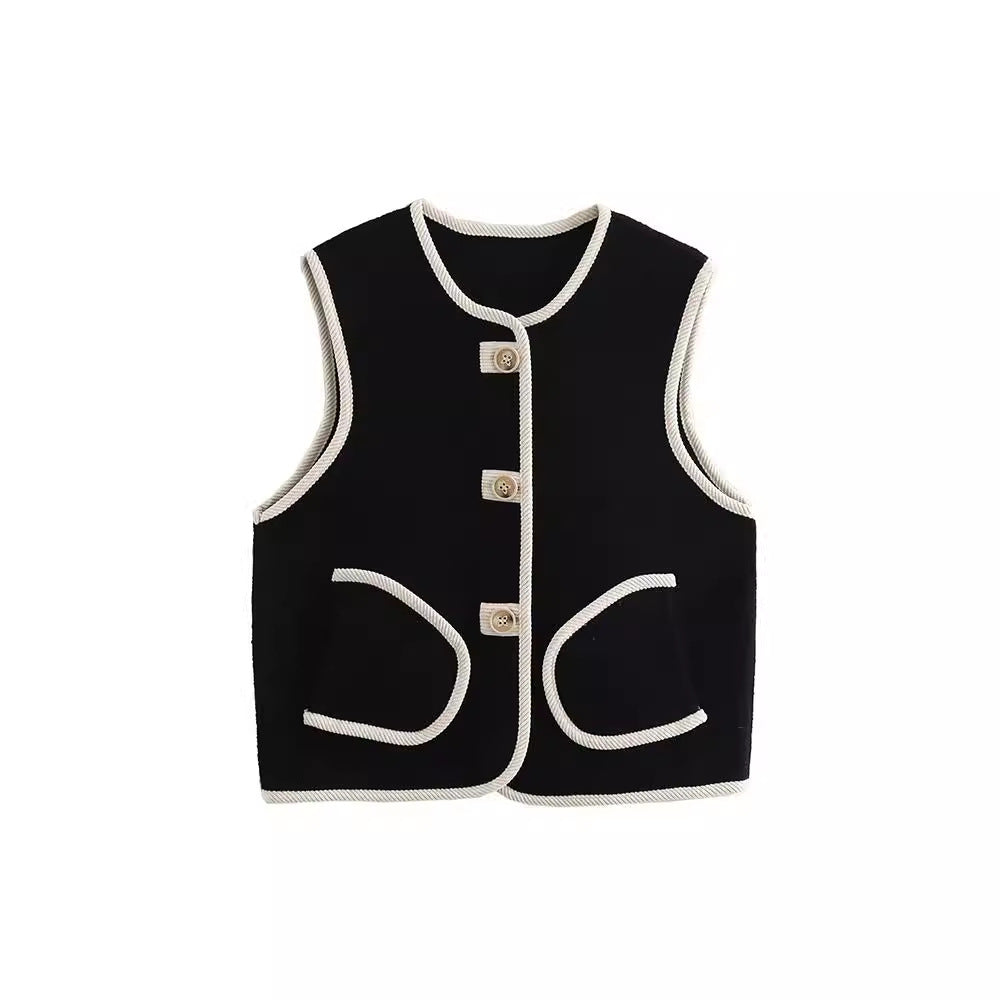 Green small fragrant style checkered double breasted knitted sweater jacket